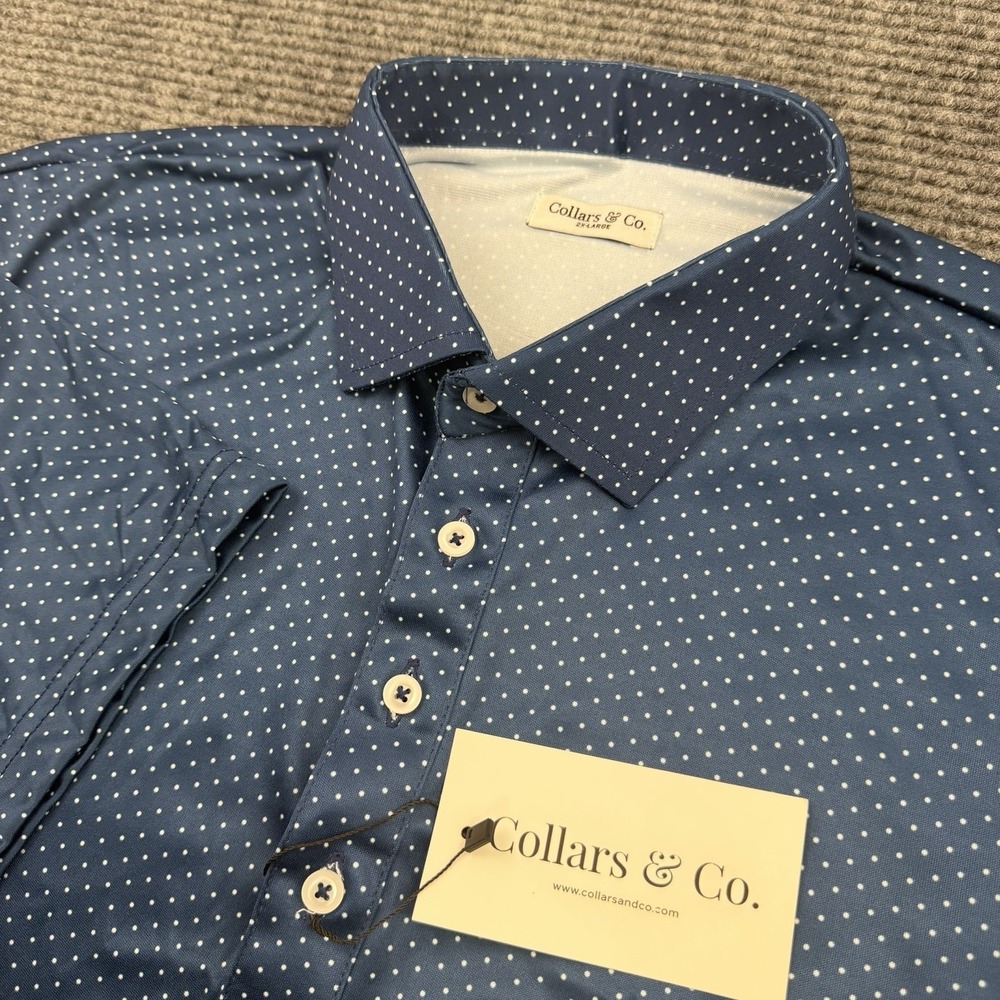 Collars and Co Collar Polo Shirt Mens Size 2XL Polka Dot Blue White NWT